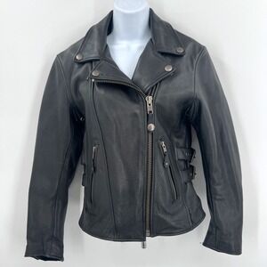 Womens Xpert Leather Motorcycle‎ Jacket Moto Biker Riding Size S Snap Lining